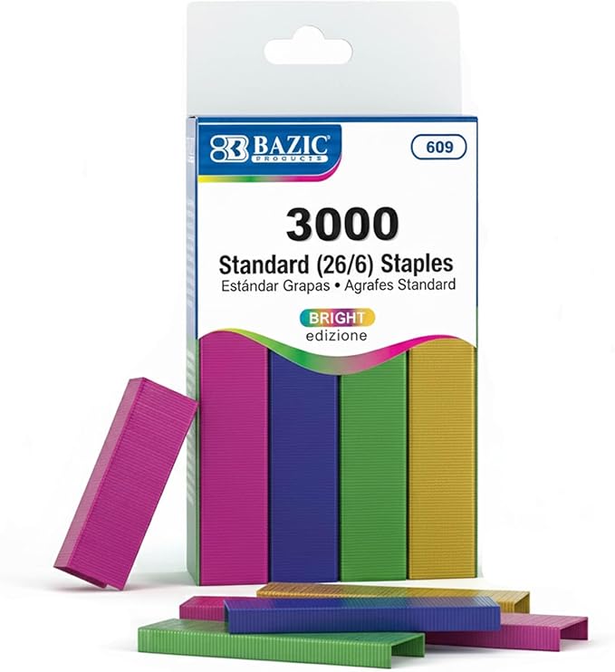 BAZIC Products Standard Staples, Metallic Colors, 3000 Ct | refill standard by BAZICProducts