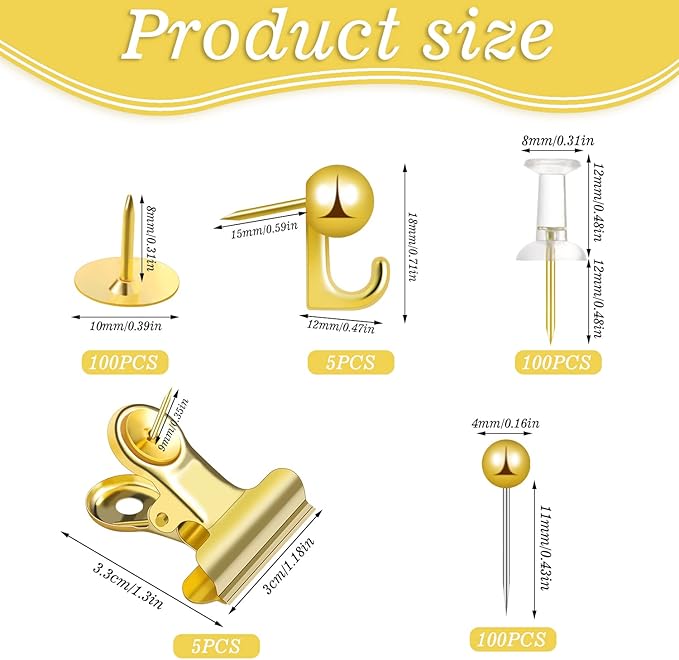 310 Pcs Gold Push Pins Set Thumb Tacks Decorative Push Pins - Image 2