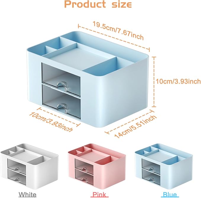 Cayxenful Pencil Pen Holder for Desk, 2 Drawer Desk Organizers, 5 Compartments - Image 5