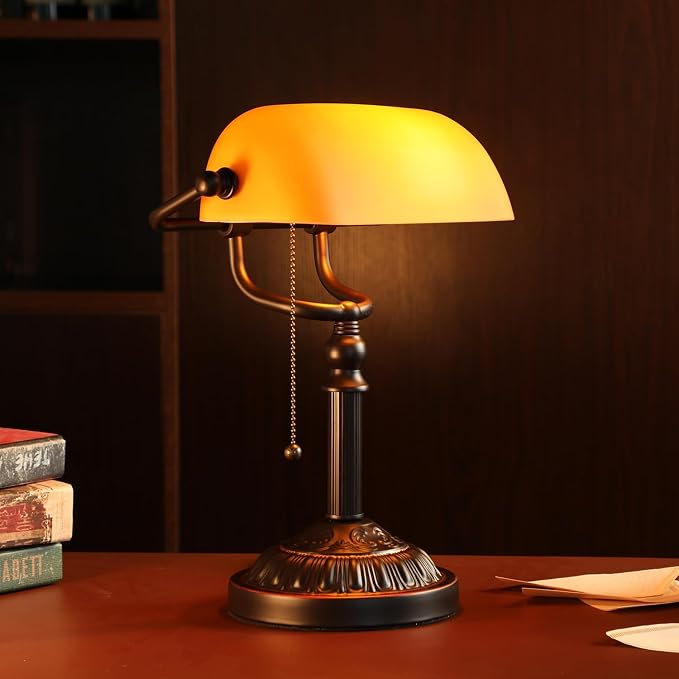 TORCHSTAR Amber Glass Bankers Desk Lamp - Image 5