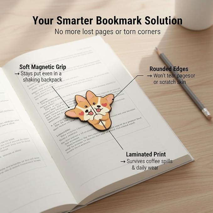 TheClover Peeking Corgi Magnetic Bookmarks – Set of 10 Cute Dog Page Clips - Image 2