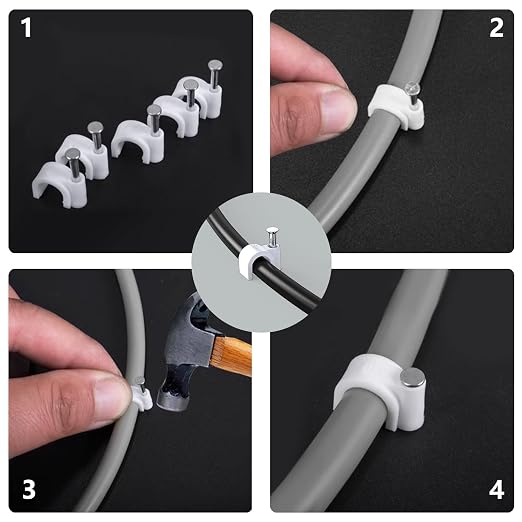 Jadaol Cable Clips with Nails, 400 Pack Cord Wire Clips, Nail-in Round Cable - Image 5