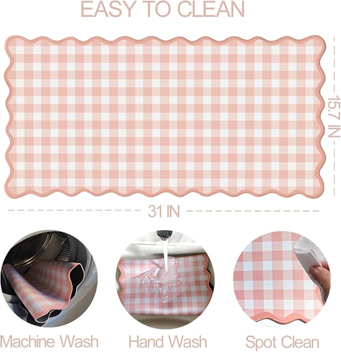 Scalloped‌ Pink Checkered Gingham Desk Mat Cute Pastel Large Mouse Pad Kawaii - Image 4