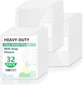 HOUYEE 32 Pack Clear Binder Pocket, 11 Holes Heavy-Duty Plastic Binder Pouch by HOUYEE