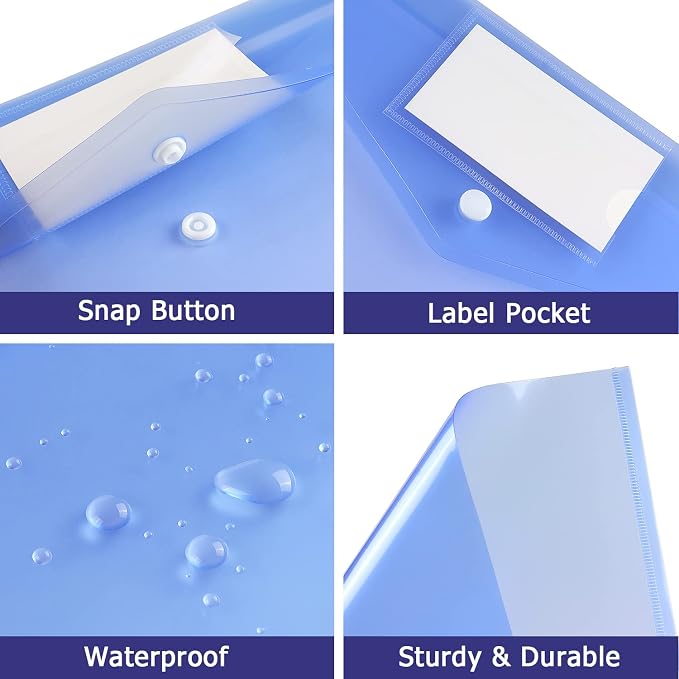 6 Pack Clear Document Folders Plastic Envelopes, A4 Size, - Image 4