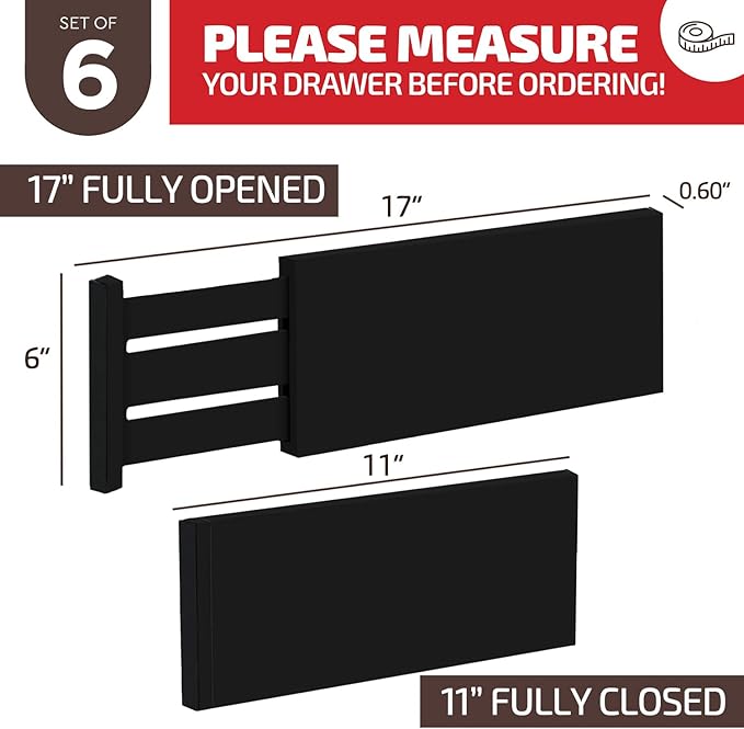 6-Pack Drawer Dividers 6 Inch High, 11”-17" Adjustable Bamboo Organizers Large - Image 7