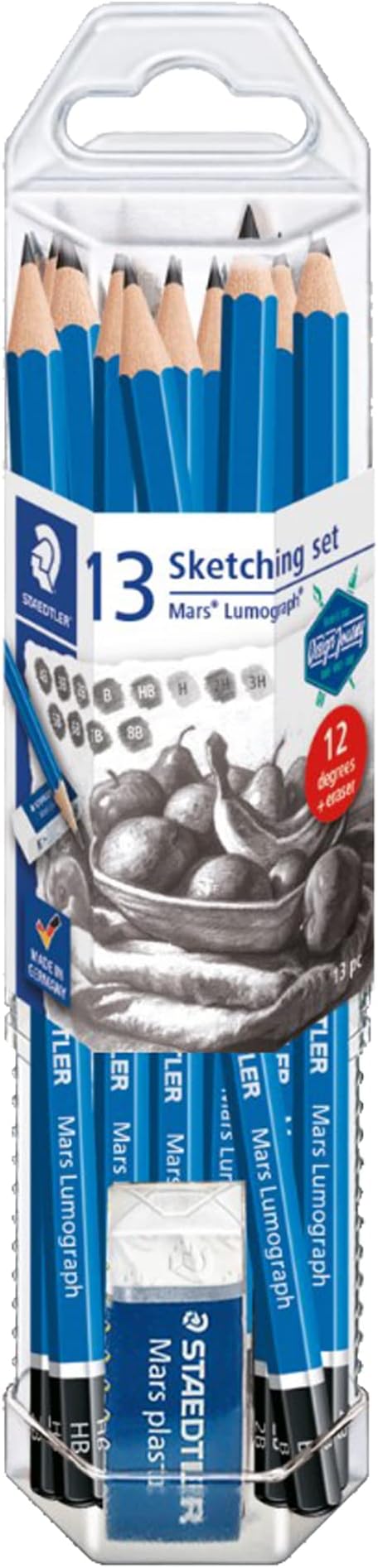 STAEDTLER Mars Lumograph 13pc Drawing Pencils & Eraser Set: 12 Hardness Grades by Staedtler