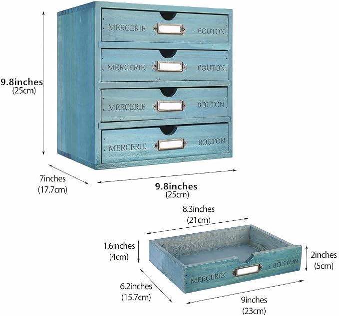 Wooden Storage Box with 4 Drawers Vintage Office Supplies and Accessories - Image 3