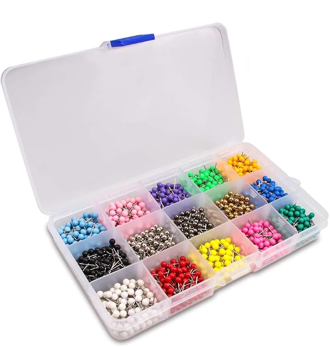 Push Pins Marking Map Tacks 1/8-Inch Plastic Beads Head, 15 Assorted Colors by Yalis