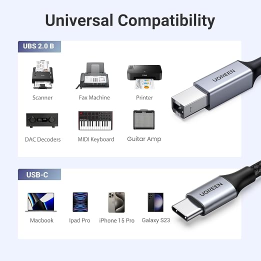 UGREEN USB B to USB C 10 FT Printer Cable, Nylon USB B to C Cord - Image 7