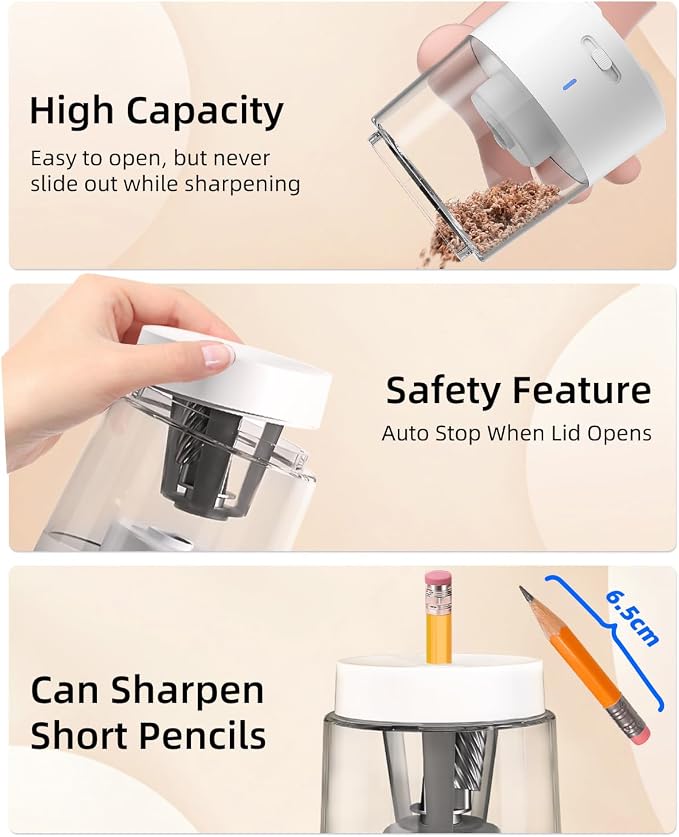 ZMOL Electric Rechargeable Pencil Sharpener, Automatic Pencil Sharpeners - Image 7