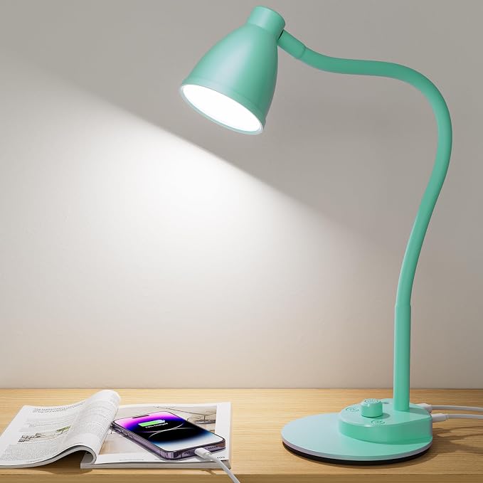 BOHON LED Desk Lamp with USB Charging Port, 3 Color Modes Dimmable, Teal | by BOHON