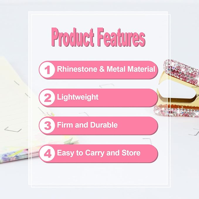 Pink Bling Rhinestone Staple Remover, Cute Crystal Thumb Tack Puller - Image 3