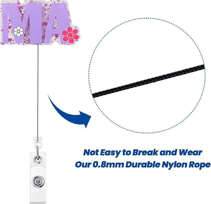 Purple Flower MA Funny Nurse Badge Reel, Cute Retractable ID Badge Holder - Image 5