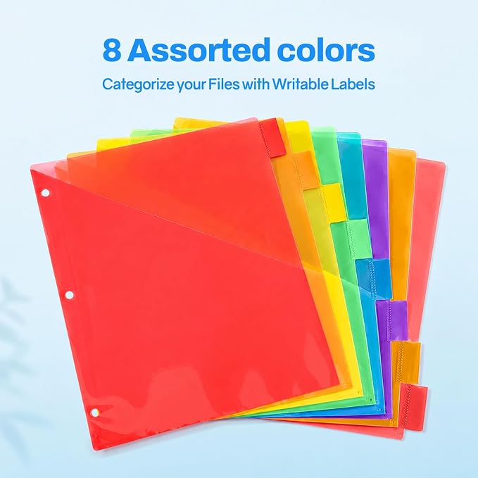 SUNEE 8 Tab Dividers with Pockets, Plastic Dividers - Image 6