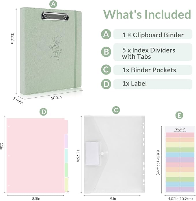 SKYDUE Clipboard Binder with Dividers, 1 Inch Linen 3 Ring Binder with - Image 3