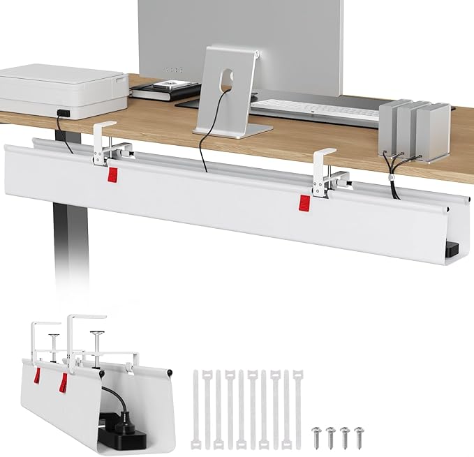 Univivi No Drill Under Desk Cable Management Tray, Clamp/Screw Mount Desk Cable by Univivi