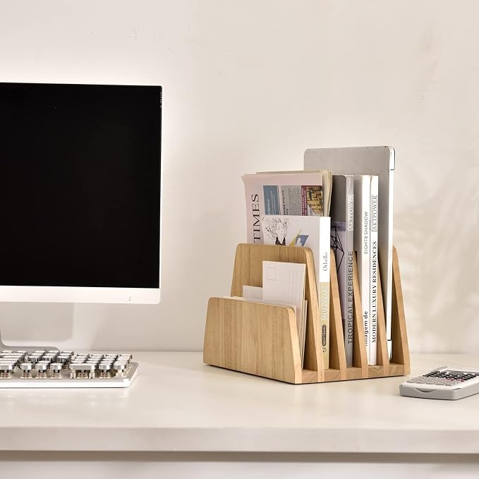 KIRIGEN Wooden Desk Mail Organizer, 5-Slot File Holder and Letter Sorter - Image 9