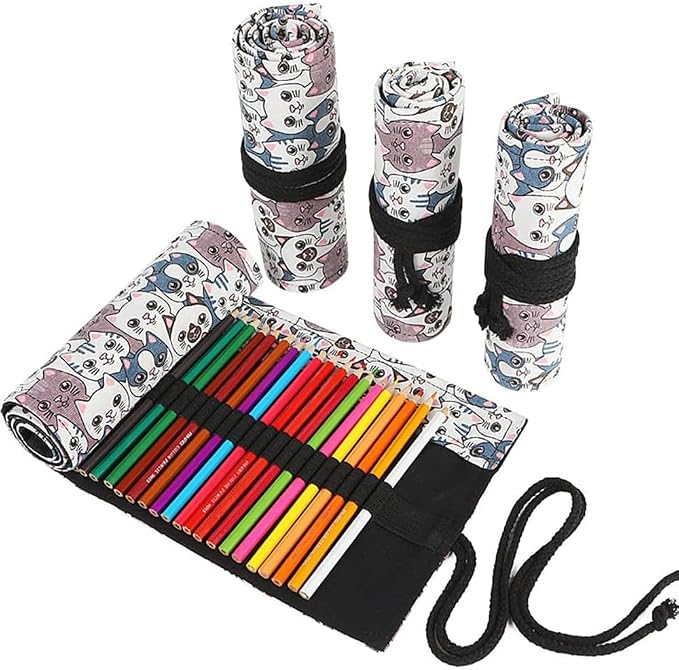 DIYOMR 12/24/36/72 Slots Pencil Wrap Roll, Artist Colored Roll Up Bag, Short by DIYOMR
