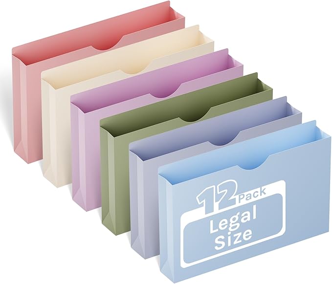ANSOOK Plastic Manila File Jackets & File Pockets, Extra Capacity 2" Legal Size by Ansook