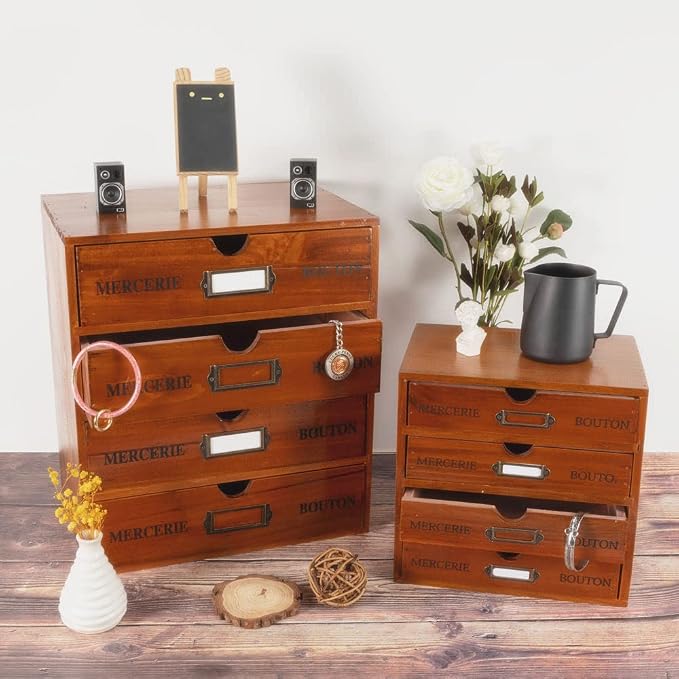 Wooden Storage Box with Drawers Vintage Office Supplies and Accessories Letter - Image 7