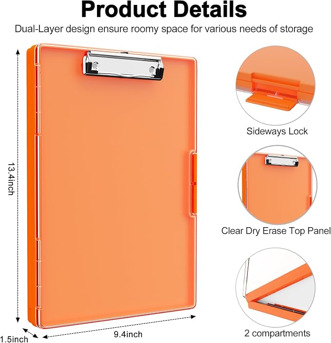 Piasoenc Clipboard with Storage, 8.5 x 11 Clip Boards with 2 Storage, Folio & - Image 2