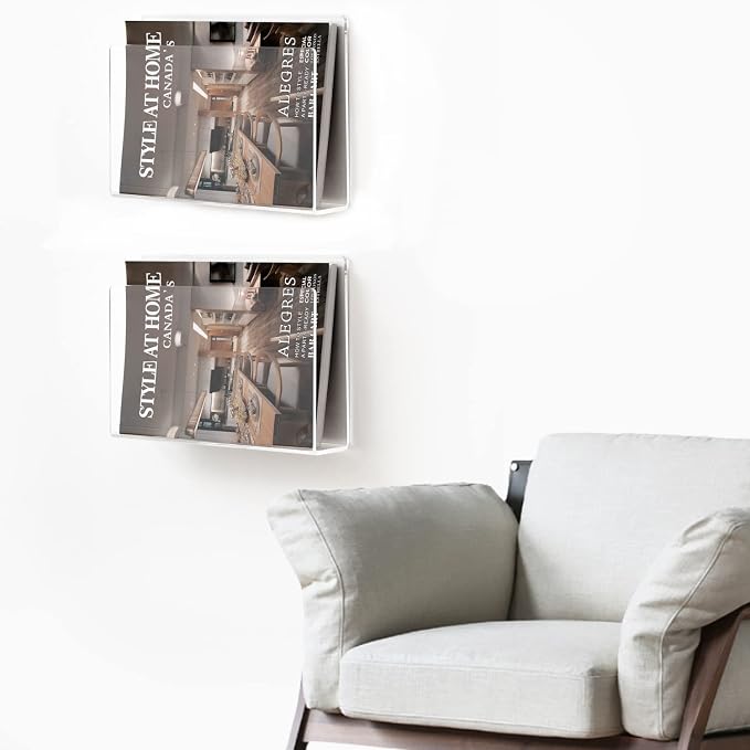 2 Pcs Magazine Holder, Wall Mount Clear Acrylic Magazine Rack, Organizer Folder - Image 4