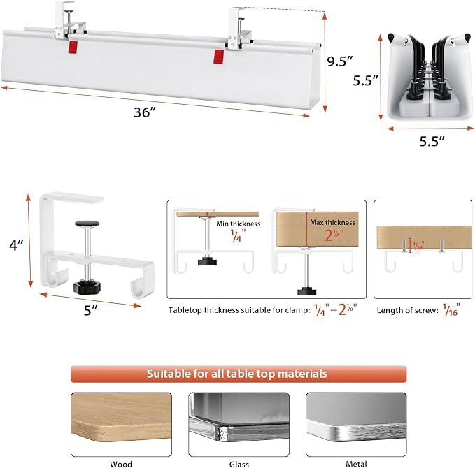 Univivi No Drill Under Desk Cable Management Tray, Clamp/Screw Mount Desk Cable - Image 4
