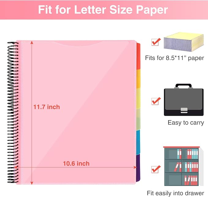 Forvencer 12 Pocket Project Organizer, 1/6-cut Tab Binder Organizer - Image 6