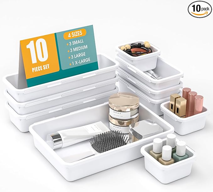 10 PCS Drawer Organizer Set, 4 Size Makeup Drawer Divider Organizer by StoreHappily