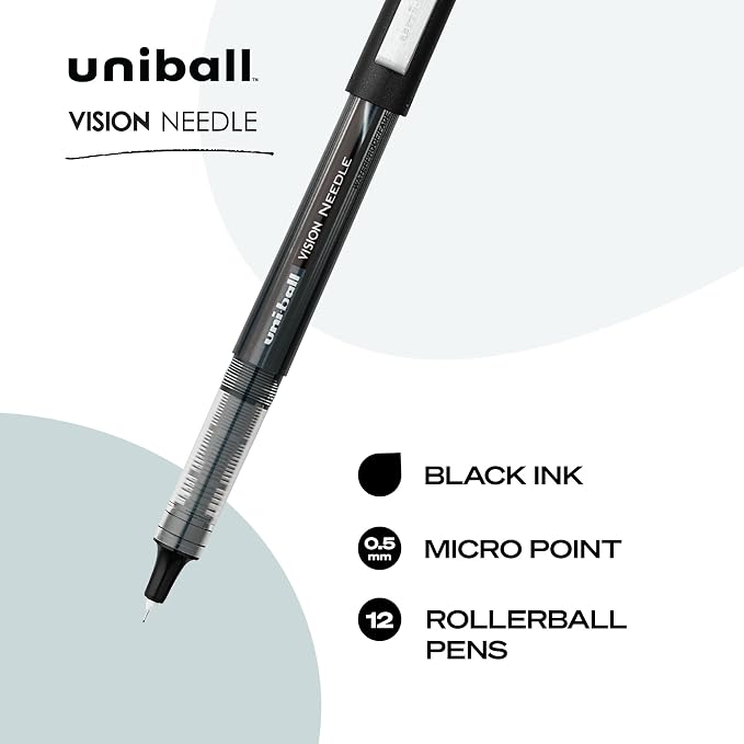 uniball Vision Needle Rollerball Pens, Micro Point, 12 Pack - Image 2