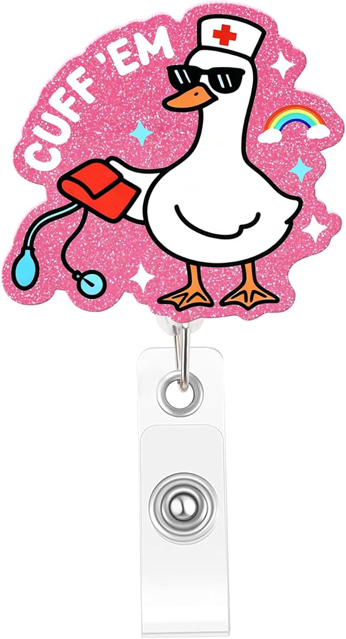 Funny Nurse Badge Reel, Cuff 'Em Goose Badge Holder by Mahrokh