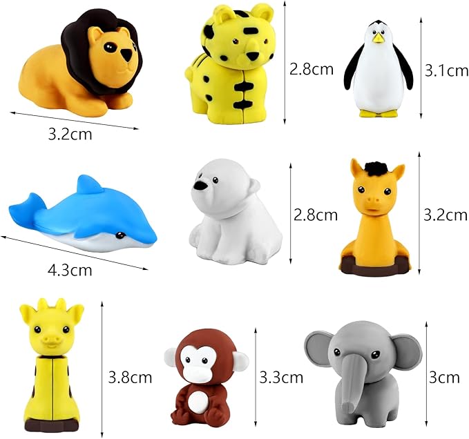 URSKYTOUS 64Pcs Animal Erasers Bulk Cute Desk Pets Kids Puzzle Erasers Take - Image 9