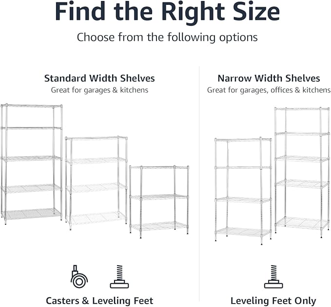 Amazon Basics 3-Shelf Adjustable Heavy Duty Steel Wire Shelving Rack - Image 6