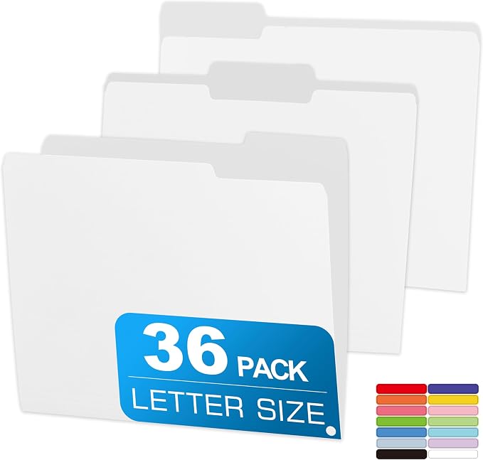36 Packs Colored File Folders, Two Tone Color File Folder 8.5 x 11 Inch by Unknown