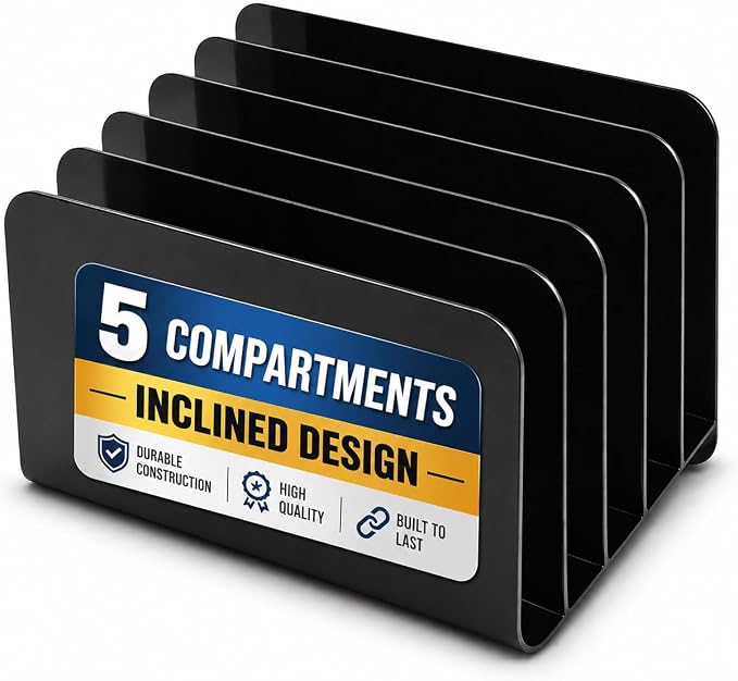 1InTheOffice Inclined Desktop File Organizer, Plastic Desk File Sorter by 1InTheOffice