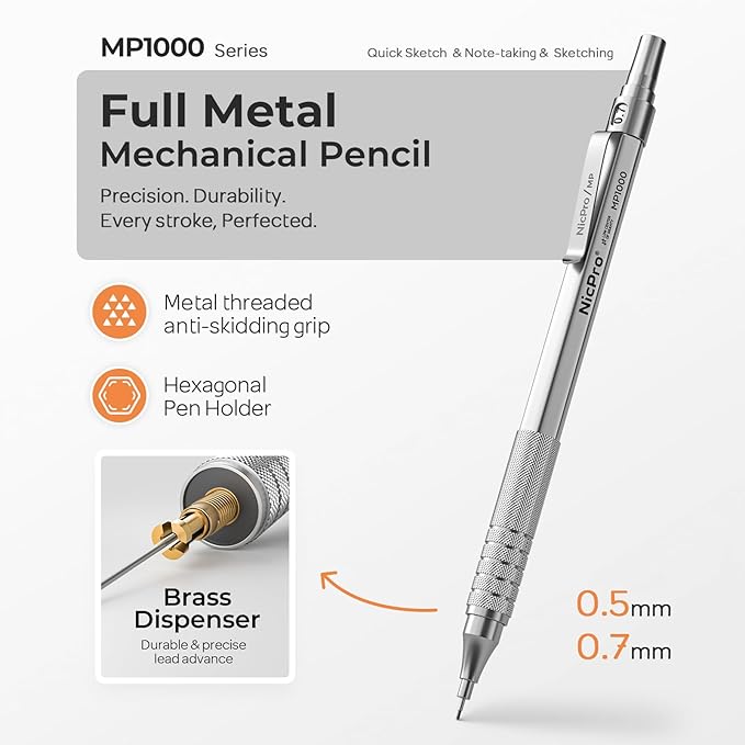 Nicpro 2 PCS Metal Mechanical Pencil 0.5mm & 0.7 mm - Image 2