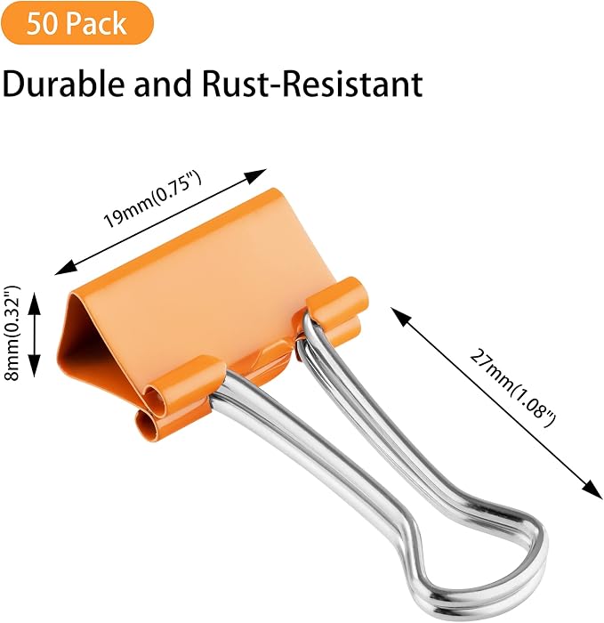 Small Orange Binder Clips, 3/4 Inch, 50 Pack Mini Clips - Image 2