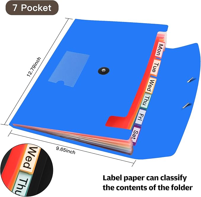 7 Pocket Accordian File Folders, Expanding File Folder A4 Letter Size Paper - Image 2
