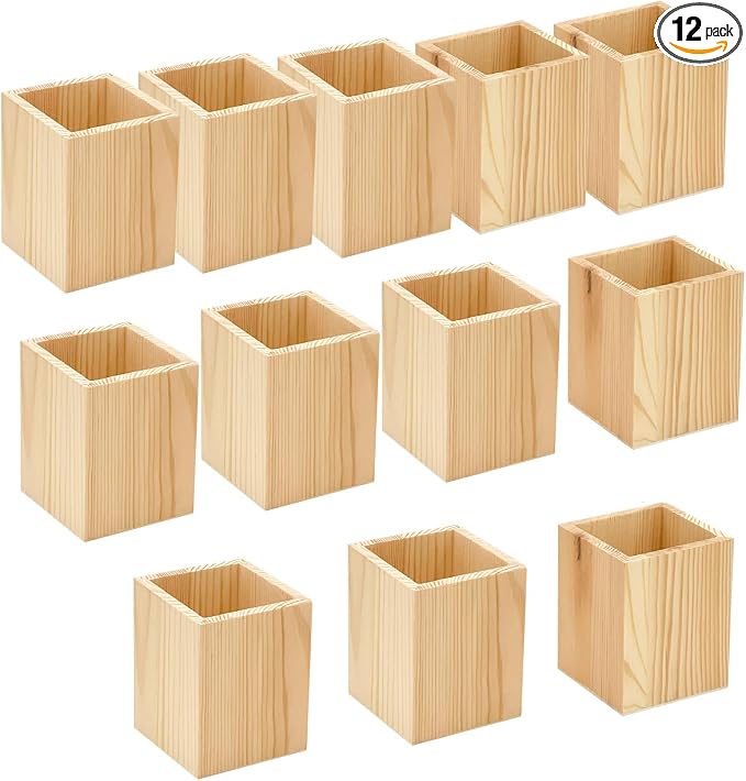 Cregugua 12 Pack Wood Pen hlolder Unfinished Wooden Pencil Holder by Cregugua