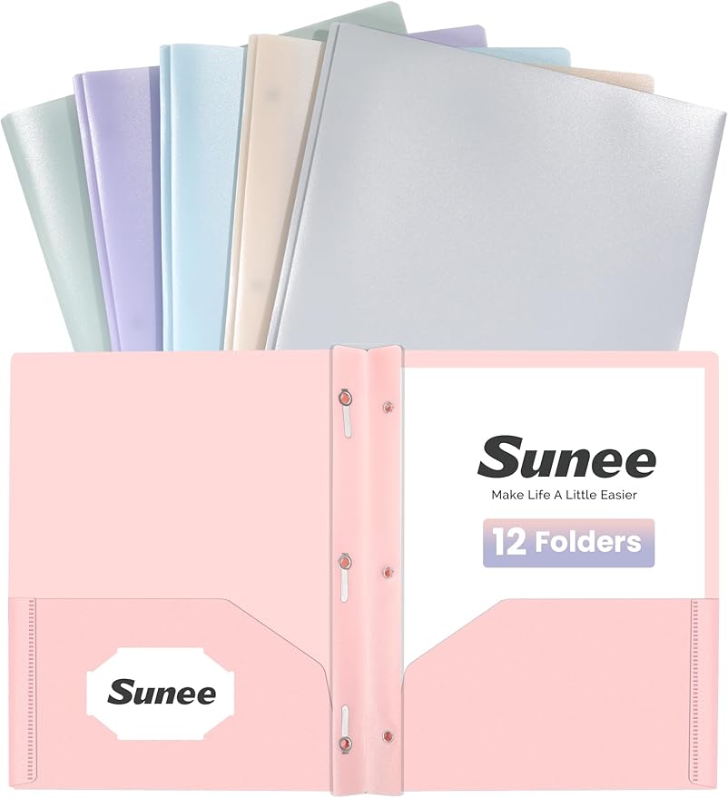 SUNEE 2 Pocket Folders with Prongs Plastic Folders with Pockets and Prongs Fit by SUNEE