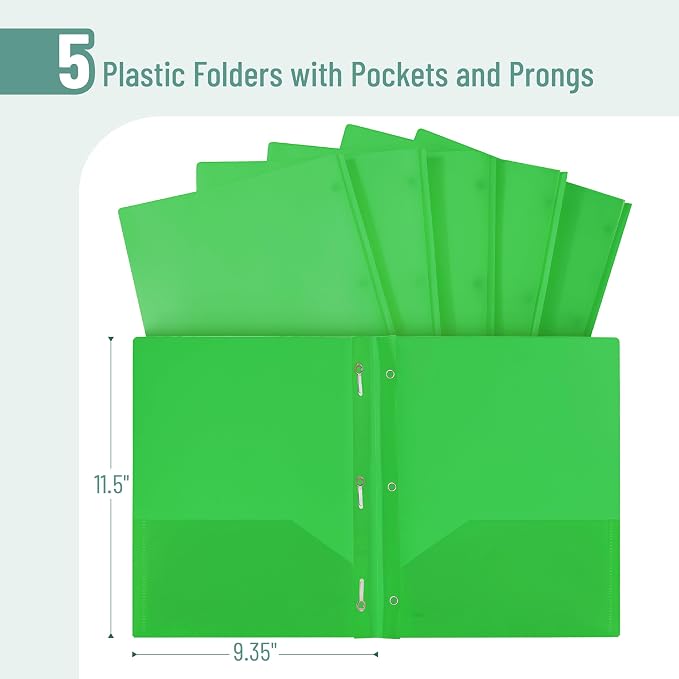 Mr. Pen- Plastic Folders with Pockets and Prongs, 5 Pack, Letter Size | Pocket - Image 2