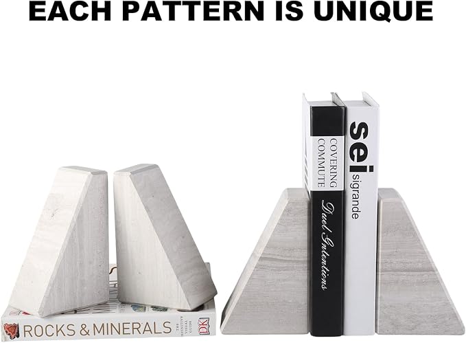 Marble Book Ends for Heavy Books, Decorative Bookends for Shelves, Durable and - Image 7