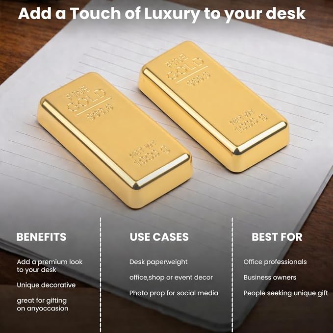 ZAHEPA Gold Bar Paperweight Pack of 2, Realistic Fake Gold Bars Desk Decor | - Image 6