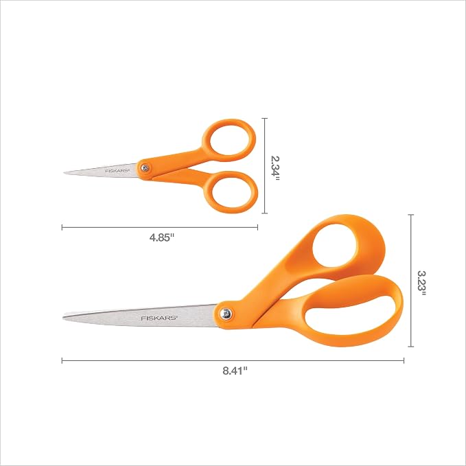 Fiskars Original Orange Handled Scissors 2-Piece Set, Paper and Fabric Supplies - Image 7