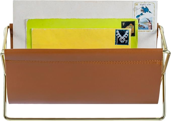 MyGift 10 Inch Mid Century Caramel Leatherette Mail Sorter Letter Holder Rack - Image 4