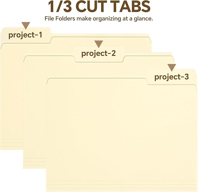 File Folders, 100 Pack Manilla Folders 8.5x11, 1/3 Cut Tabs Manila File Folders - Image 5