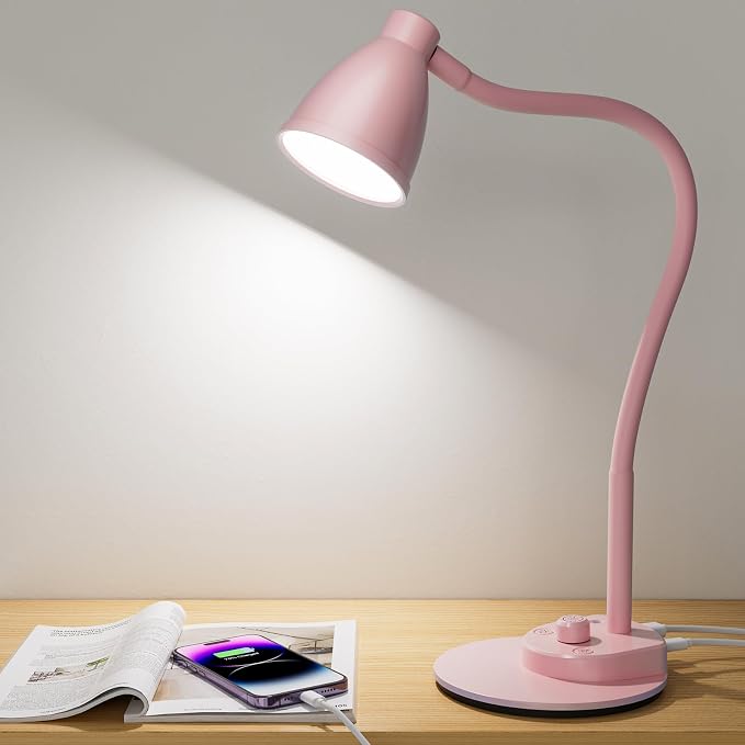 BOHON Cute Desk Lamp with USB Charging Port, 3 Color Modes Dimmable, Flexible by BOHON