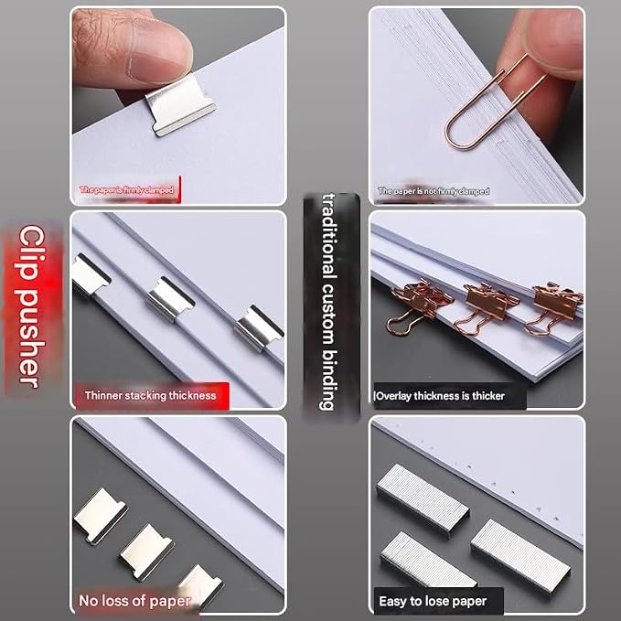 4 Pcs Portable Binder Clip Stapler, Includes 200 Reusable Push Clips, Handheld - Image 7