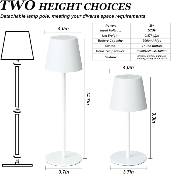 Kakanuo White Cordless Table Lamp Rechargeable - Image 4